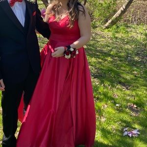 Red satin prom dress